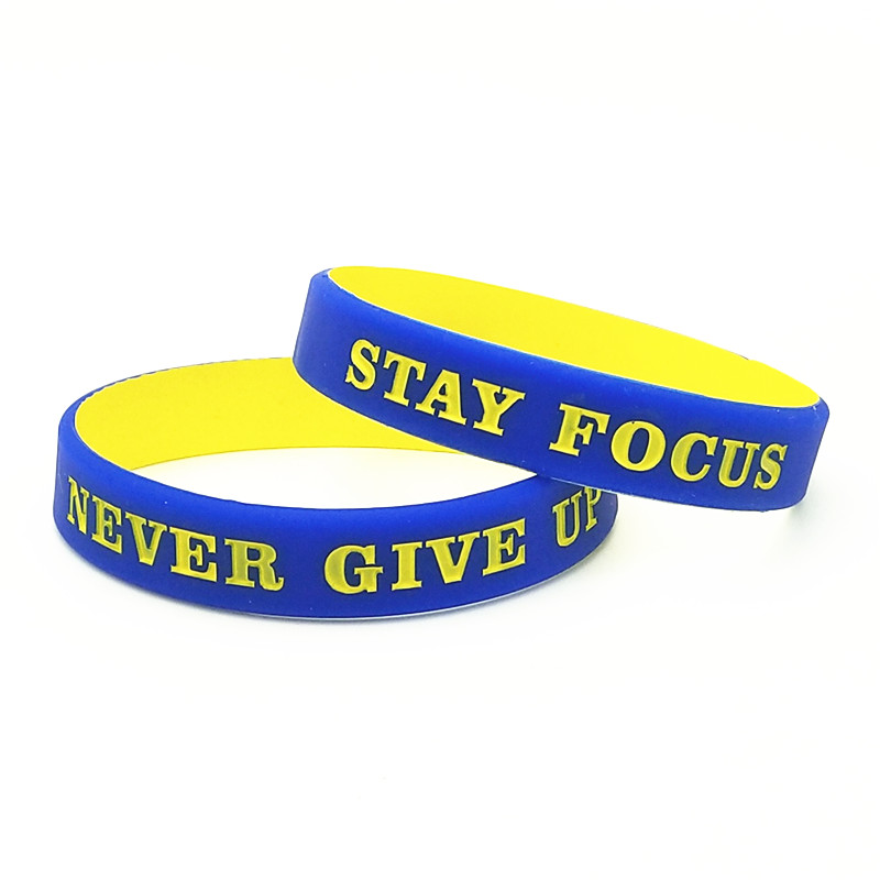 Women Fashion Now - 1PC Never Give Up สร้อยซิลิโคนกำไลข้อมือสีฟ้าสีเหลือง Sporty