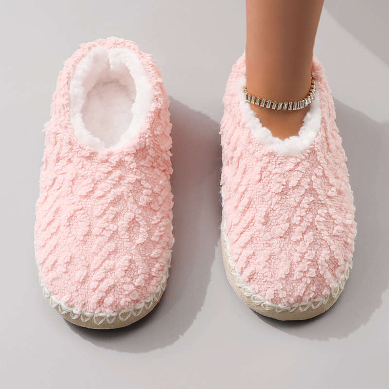 Women Fashion Simple - รองเท้าแตะใส่ในบ้านสำหรับผู้หญิง ดีไซน์เรียบง่าย ทันสมัย สีพื้น บุขนหนา สำหรับฤดูใบไม้ร่วงและฤดูหนาว