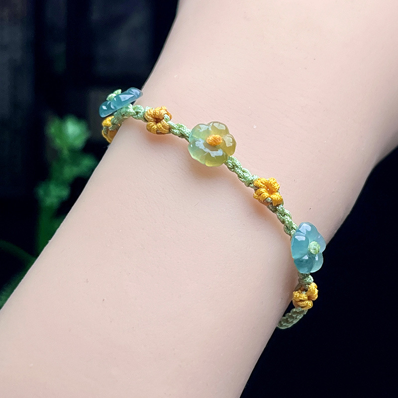 Women'S Fashion - มุกหยกพม่าสร้อยข้อมือดอกไม้เครื่องประดับของขวัญผู้หญิงแฟชั่นอุปกรณ์เสริมธรรมชาติหยกพม่ากำไลข้อมือหิน