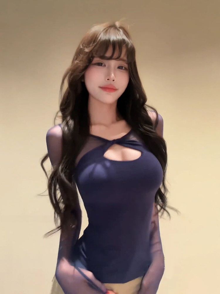 Women'S Fashion Underwear - เสื้อแขนยาวเซ็กซี่ คอผูก โชว์ช่วงเอว ทรงเข้ารูป สำหรับผู้หญิง สไตล์สปริง/ซัมเมอร์
