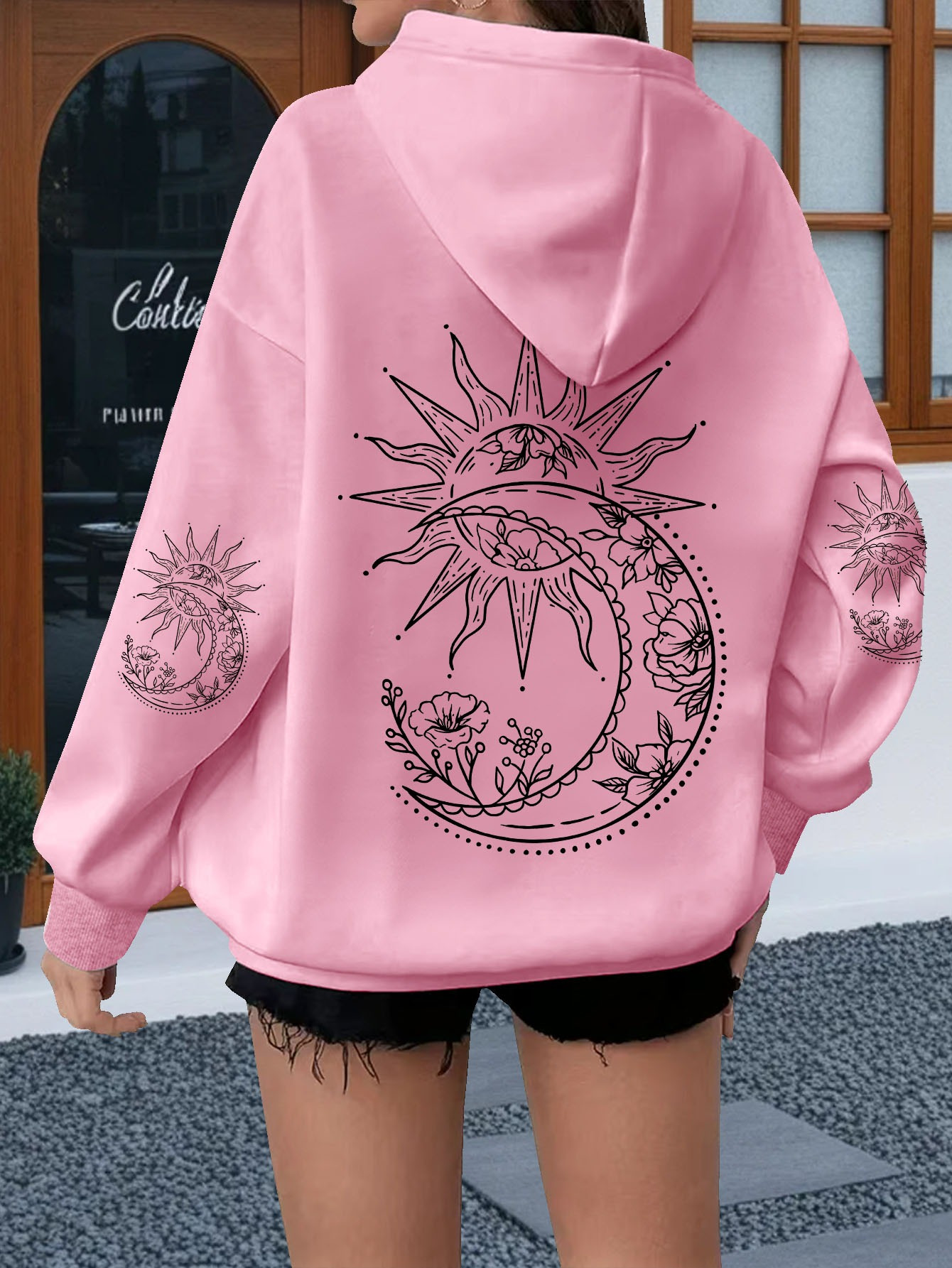 เสื้อฮู้ดพิมพ์ลายดอกไม้และพระอ - Hoodie Women Oversized บทวิจารณ์และราคา