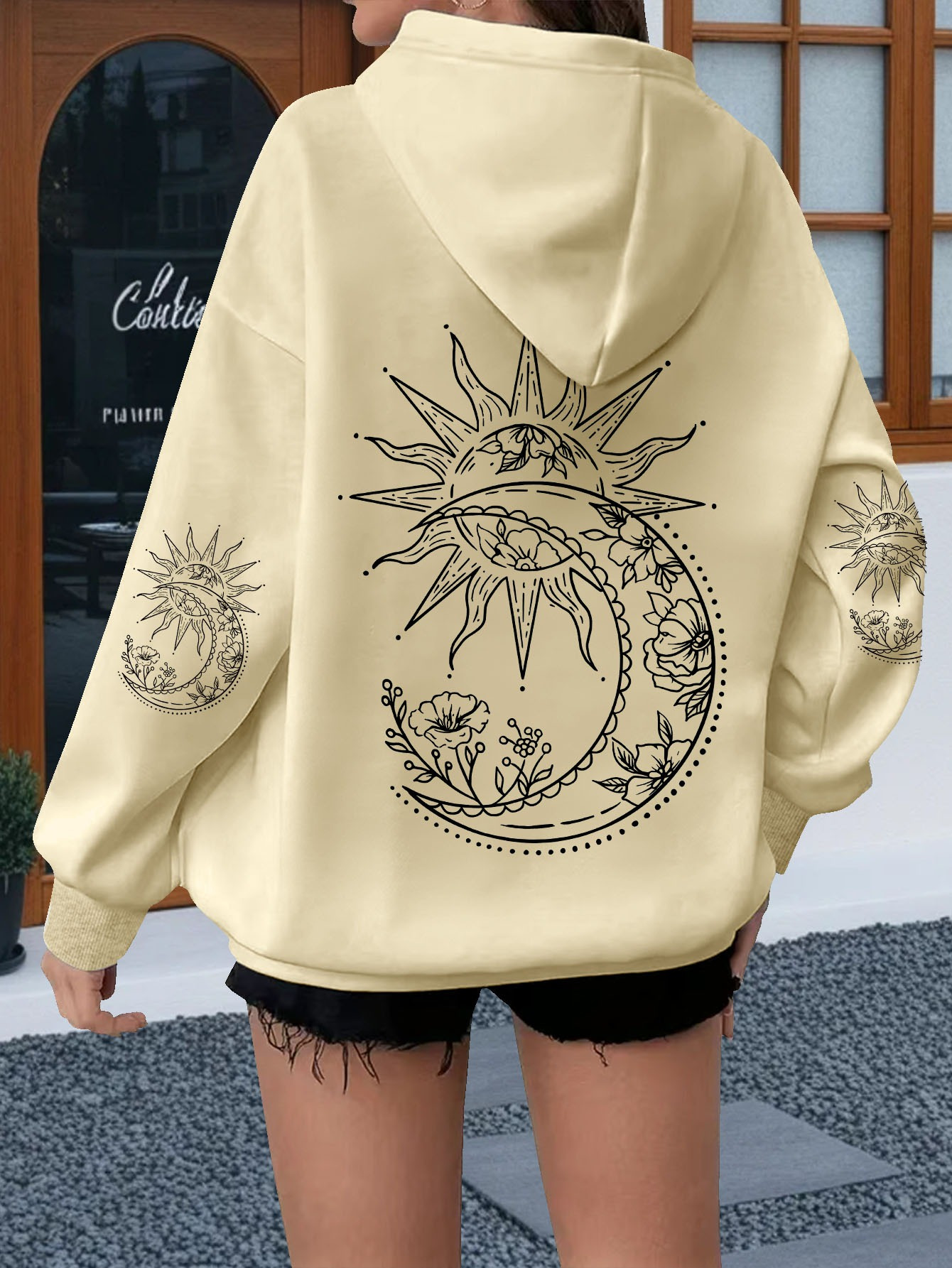 เสื้อฮู้ดพิมพ์ลายดอกไม้และพระอ - Hoodie Women Oversized บทวิจารณ์และราคา