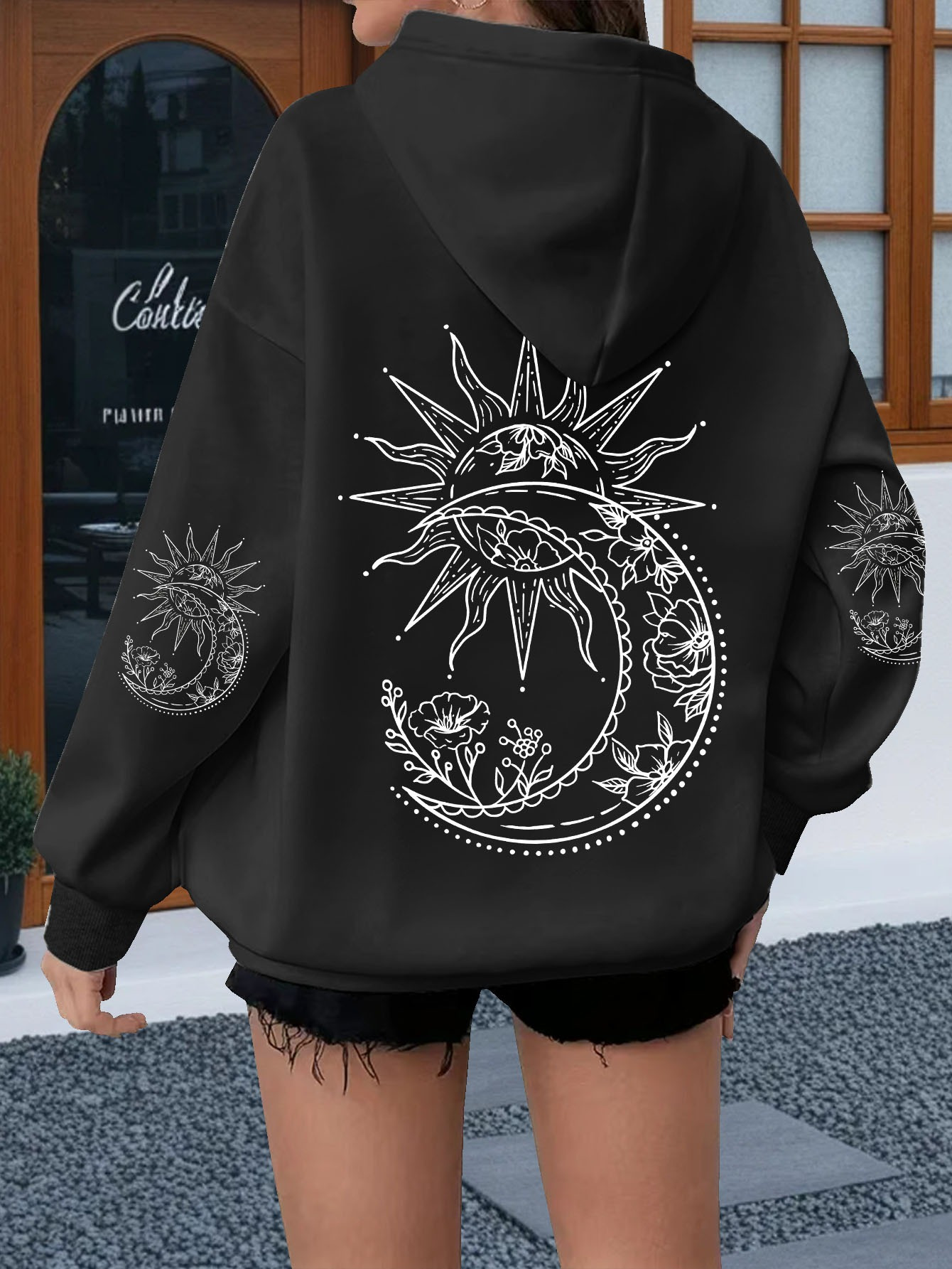 เสื้อฮู้ดพิมพ์ลายดอกไม้และพระอ - Hoodie Women Oversized บทวิจารณ์และราคา