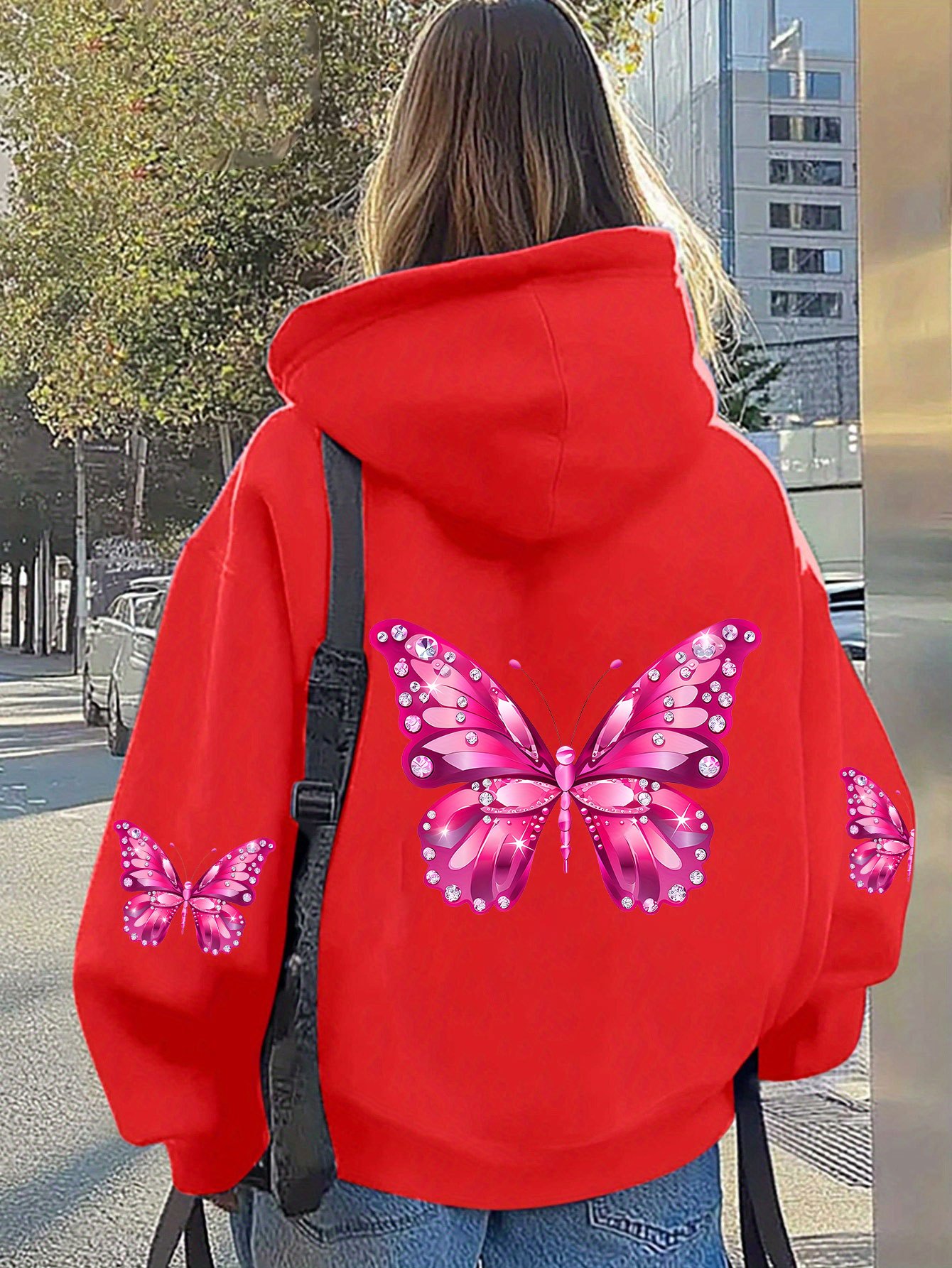 เสื้อฮู้ดดี้พิมพ์ลายผีเสื้อสำห - Hoodie Women Oversized บทวิจารณ์และราคา