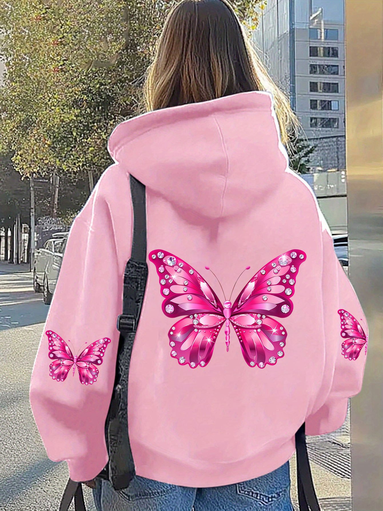 เสื้อฮู้ดดี้พิมพ์ลายผีเสื้อสำห - Hoodie Women Oversized บทวิจารณ์และราคา