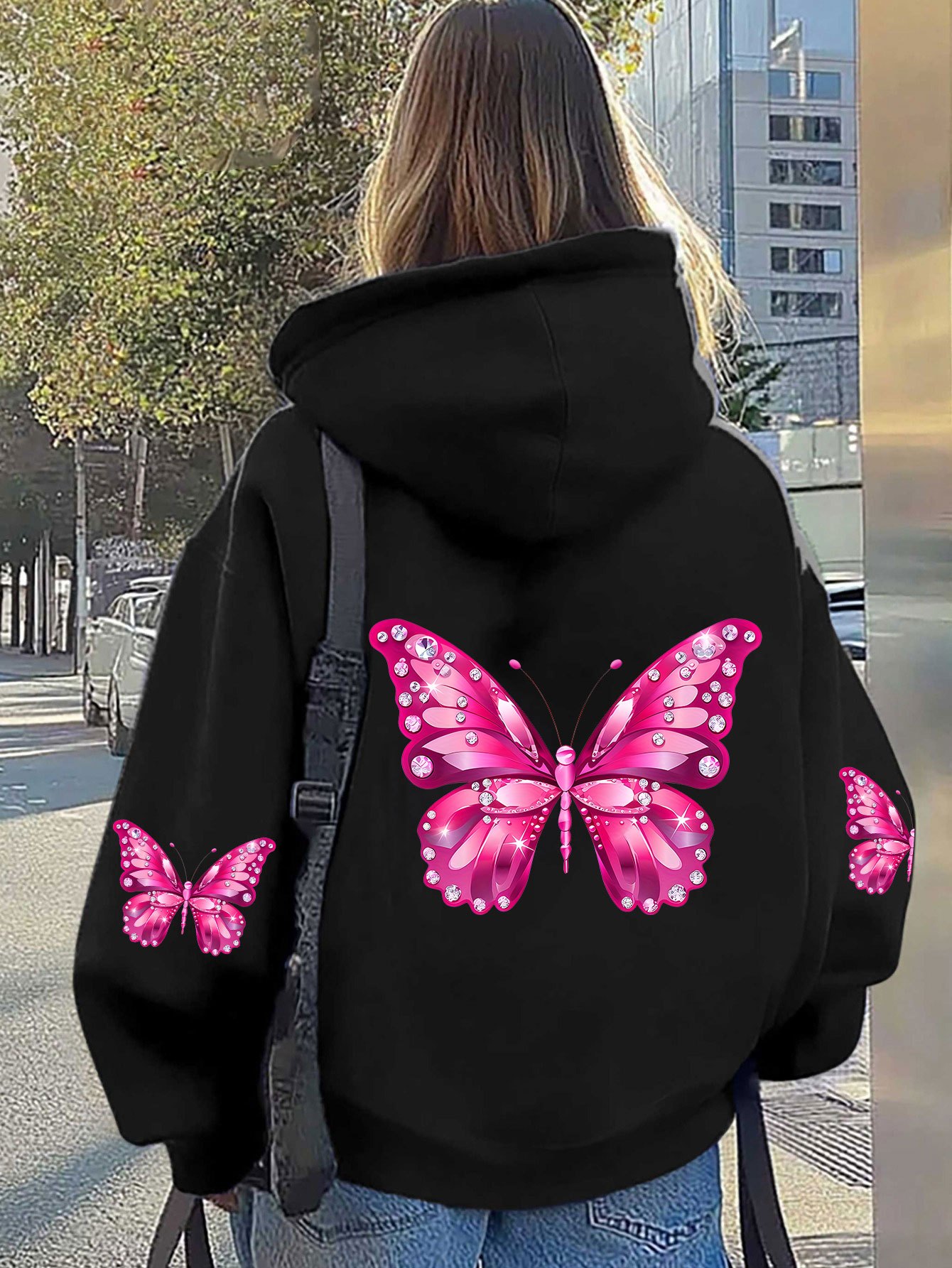 เสื้อฮู้ดดี้พิมพ์ลายผีเสื้อสำห - Hoodie Women Oversized บทวิจารณ์และราคา